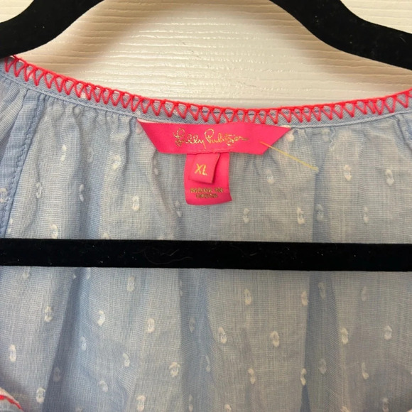 ! Lilly Pulitzer Mardi Long Sleeve Chambray Tassel Top Cotton Clip Blue XL… - Picture 7 of 7
